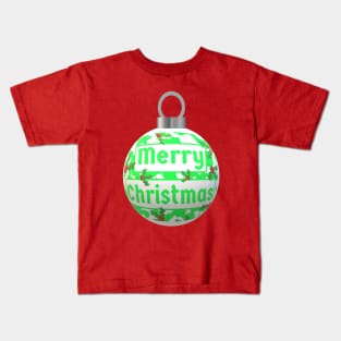 Christmas Tree Ornament with Merry Christmas, Green and White Peppermint and Red Holly Berries Kids T-Shirt